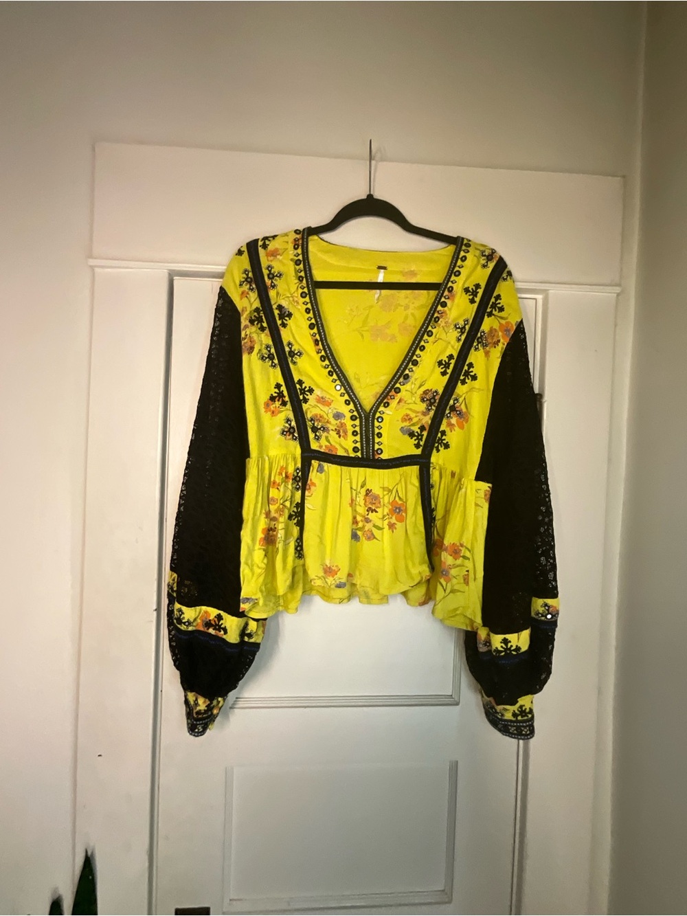 Free People Boogie Nights Lace Sleeve Blouse
